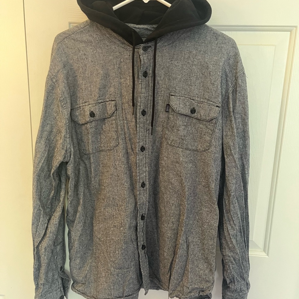 Men's Gray Hooded Button-Up Jacket